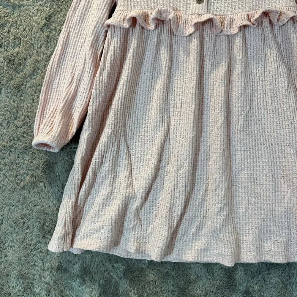 Old Navy Pink Waffle Knit Ruffle Dress Long Sleeve Toddler Girls 4T
